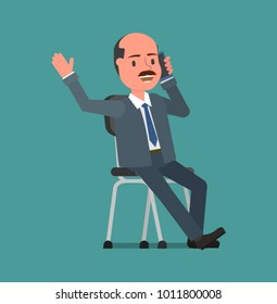 Businessman talking on the phone while sitting on a chair. Vector illustration, a flat style design. Suitable for animation (individual segments).