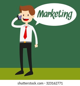 Businessman talking on the phone while smiling, tele marketing concept