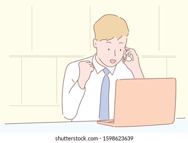 Businessman talking on the phone.Hand drawn style vector design illustrations.