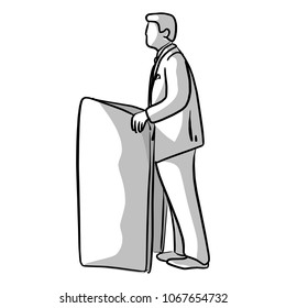 businessman talking on podium vector illustration sketch hand drawn with black lines isolated on white background