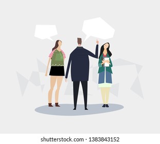 Businessman talking to personal assistants. Doing business together. Flat design human's characters in colourful clothes. 