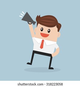 Businessman talking through a bullhorn