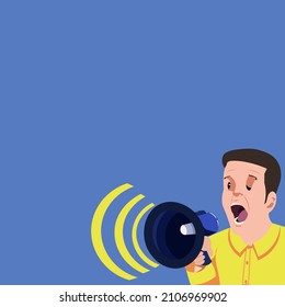 Businessman Talking Through Megaphone Making Wonderful New Announcement. Man Drawing Speaking At Bullhorn Producing Brilliant Late Advertisement.