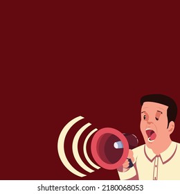 Empresario Hablando A Través De Megaphone Haciendo Un Maravilloso Nuevo Anuncio. Dibujo De Hombre Hablando En Bullhorn Produciendo Brillante Publicidad Tarde.