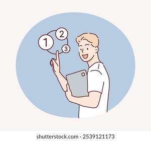 The businessman talks about the importance of prioritization. Hand drawn style vector design illustrations.