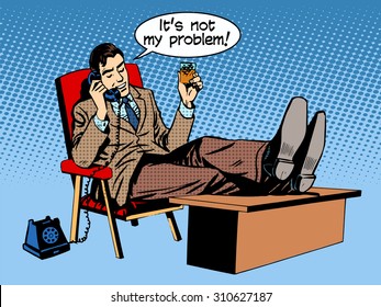 Businessman talks business concept is not my problem phone retro style pop art