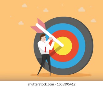 Businessman with Target. goal direction. man marking spot sign. business vision concept