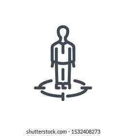 Businessman in target line icon. Target audience vector outline sign.