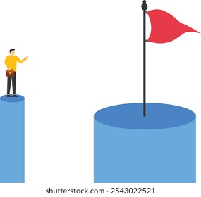 Businessman to target red flag. Career path or goal achievement. Business risk, courage, adventure, success and ambition. Modern vector illustration in flat style.

