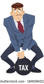 Businessman and tax burden. Funny people. Illustration for internet and mobile website. 