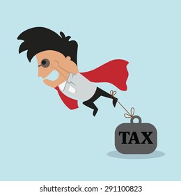 Businessman and tax burden. Vector flat illustration