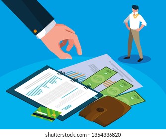 businessman in tax day with planner and icons