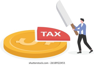 Businessman with tax ratio deduction from business income in dollar gold coin. Tax and vat expense concept.

