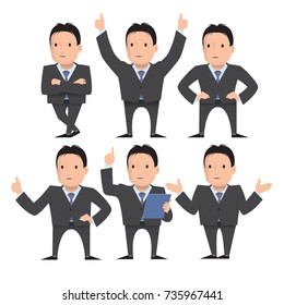 A businessman, a teacher, a man with a beard and a tie. Character with different gestures. Vector illustration