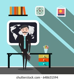 Businessman - Teacher in Office Vector Flat Design Illustration
