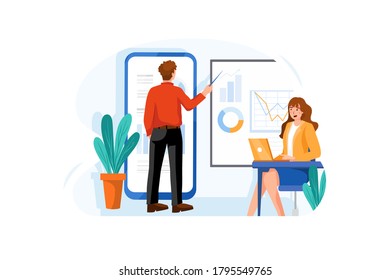 The businessman is teaching his colleague. Vector Illustration Concept.