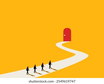 Businessman team winding his way to the gate of success. vector