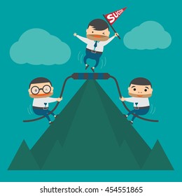 Businessman. Team work. Business Success. What success Must come from team collaboration. Various peoples.  The peaks of success. Conqueror. We will succeed in this task. Must have good colleagues.