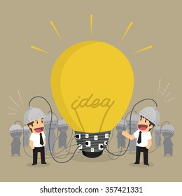 businessman teamwork brainstorm idea light bulb. vector