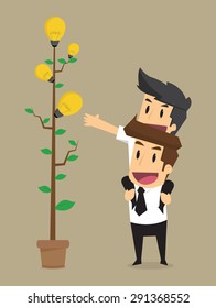businessman, teamwork, brainstorming bulb idea. vector