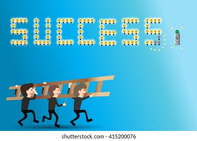 businessman teamwork carrying ladder to fix electric shock
