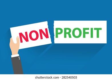 Businessman tearing the word Nonprofit for Profit, vector