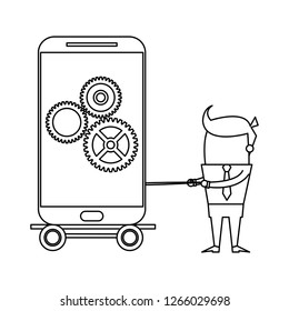 Businessman and technology in black and white