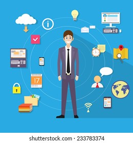 businessman technology concept flat icon digitall devices vector illustration