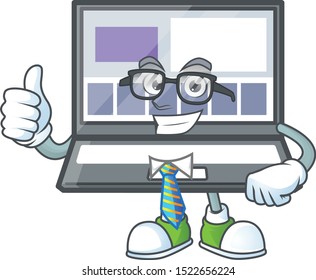 Businessman technology laptop with character mascot shape