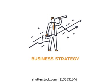 Businessman with telescope looking to the future.