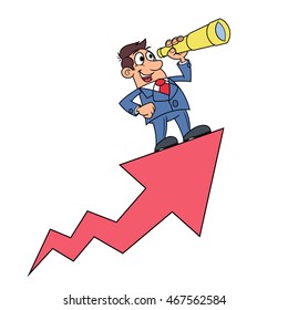 Businessman with telescope on arrow 2