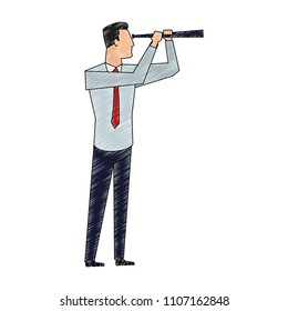 Businessman with telescope scribble