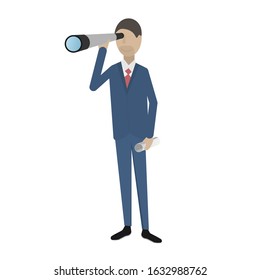 Businessman. Businessman with a telescope. Vector illustration