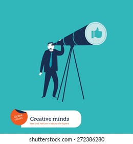 Businessman with telescope watching an I like hand. Vector illustration Eps10 file. Global colors. Text and Texture in separate layers.