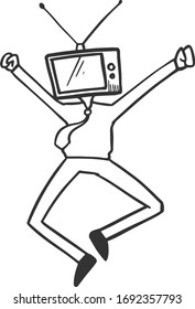 Businessman with television head. Business concept. Hand drawn vector illustration.