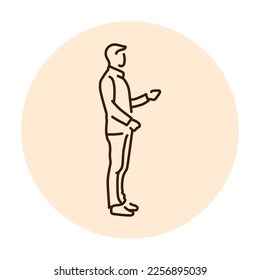 Businessman tells color line icon. Man entrepreneur. Pictogram for web page, mobile app, promo.