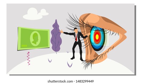 a businessman tells the eyes focus on a piece of money. vector concepts focus on finance. eps10 vector file