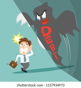 Businessman terrifying debt like devil, illustration vector cartoon