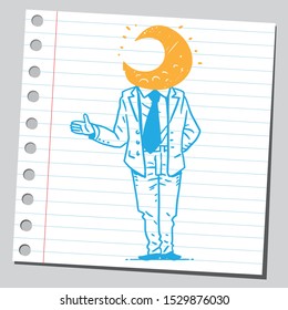 Businessman with th Moon instead of his head.