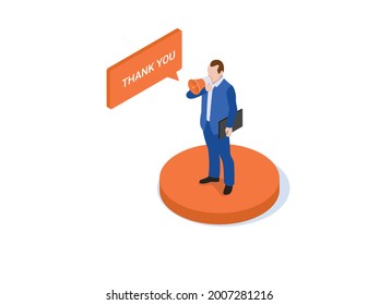 Businessman thank you announcement isometric 3d vector concept for banner, website, illustration, landing page, flyer, etc.