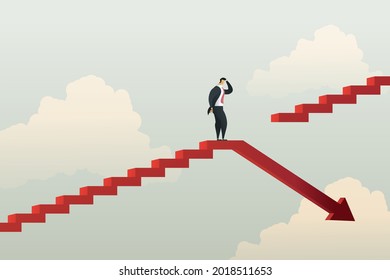 Businessman that cannot continue with losses development and promotion or career to growth. illustration vector.