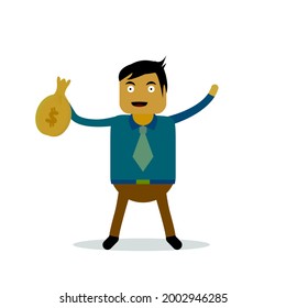 businessman theme cartoon vector illustration carrying money parcels. suitable for illustrations about the world of business and finance.