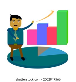 businessman theme cartoon vector illustration and growth chart. suitable for illustrations about the world of business and finance.