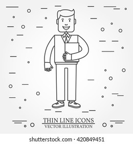Businessman thin line icon. For web design and application interface, also useful for infographics. Vector dark grey.  Vector illustration.