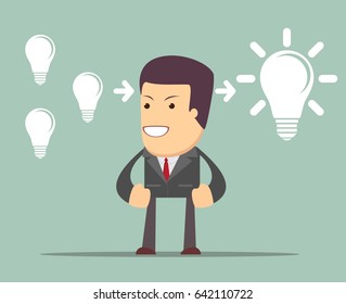 businessman Think about ideas. man stands in front of bulbs elements. cooperate concept.
