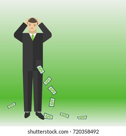 Businessman think about the money and lose them vector concept illustration