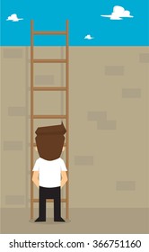businessman think climbing the ladder across obstacles. vector