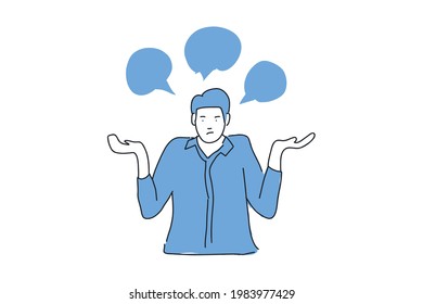 businessman think confused with bubble text Hand drawn minimalist vector Illustration  for presentation, website, mobile and print.