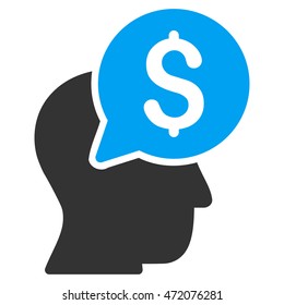 Businessman Think icon. Vector style is bicolor flat iconic symbol with rounded angles, blue and gray colors, white background.