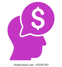 Businessman Think icon. Vector style is flat iconic symbol with rounded angles, violet color, white background.